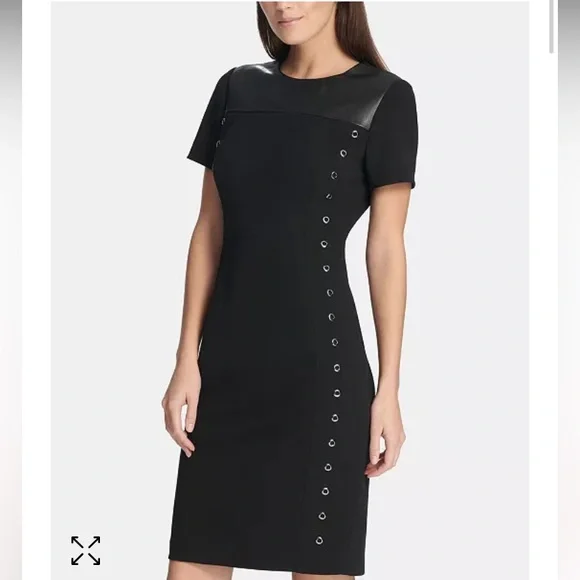 chinese dress ladies DKNY Women's Faux Leather Short Sleeve Shift Dress, Black, 16 : Amazon.ca:  Clothing, Shoes & Accessories main image 0